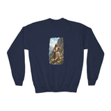 Kids God Sweatshirt | Jesus Hiking Mountain Christian Kids Crewneck Sweatshirt | Faith Apparel