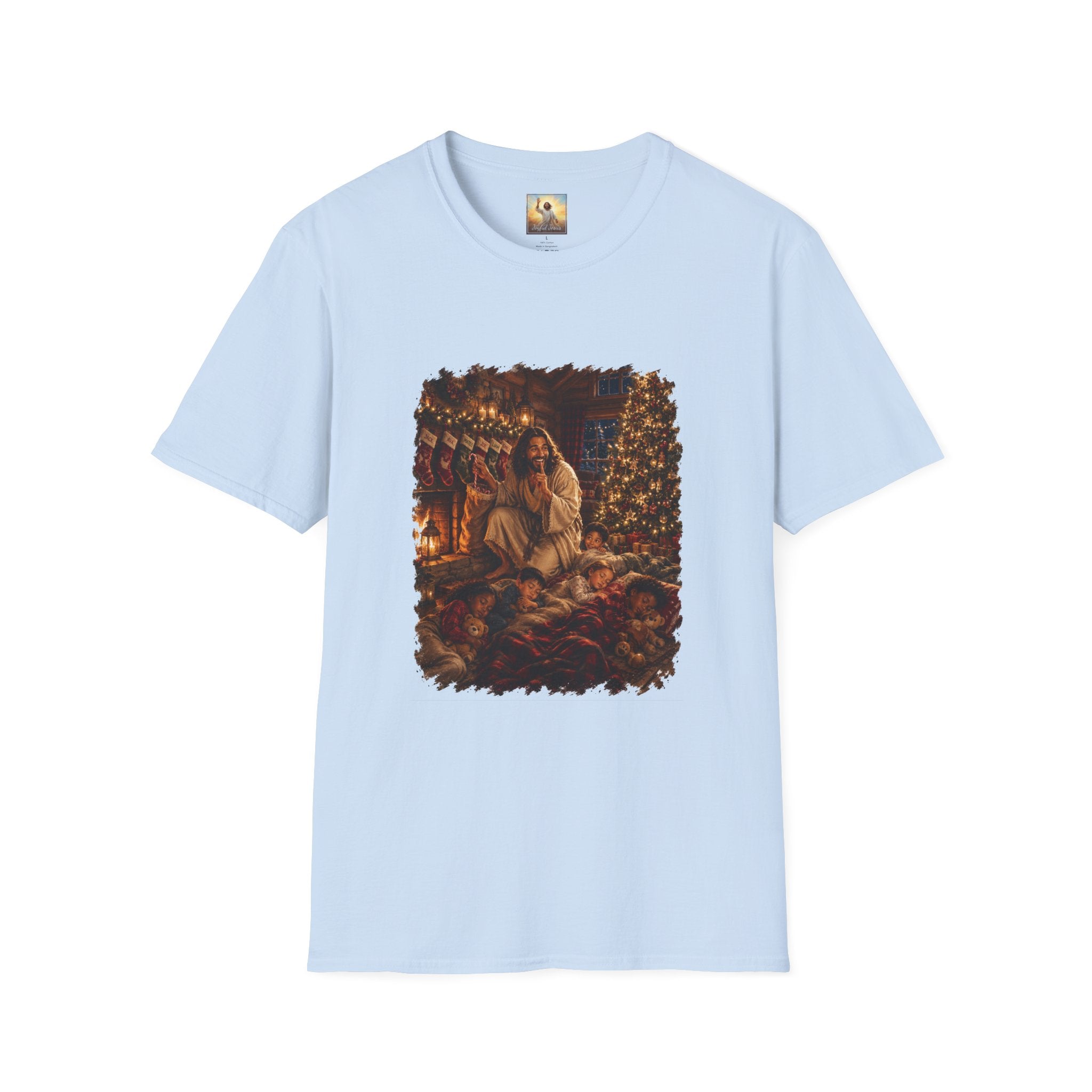Christmas Eve Jesus Shirt | Jesus by the Fire with Sleeping Children Christian Tee | Joyful Jesus