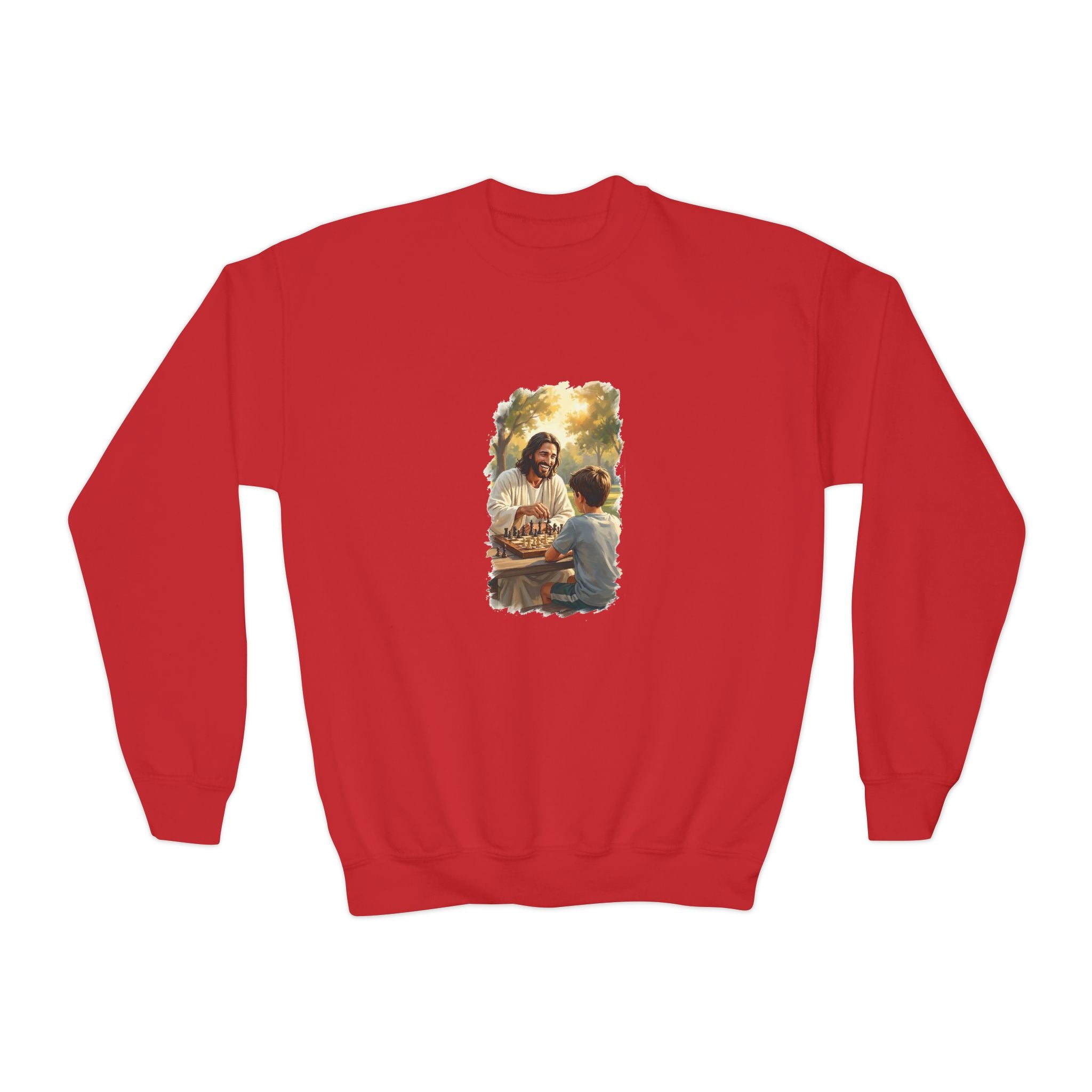 Kids Christian Sweatshirt | Jesus Playing Chess Funny Jesus Kids Crewneck Sweatshirt | Joyful Jesus