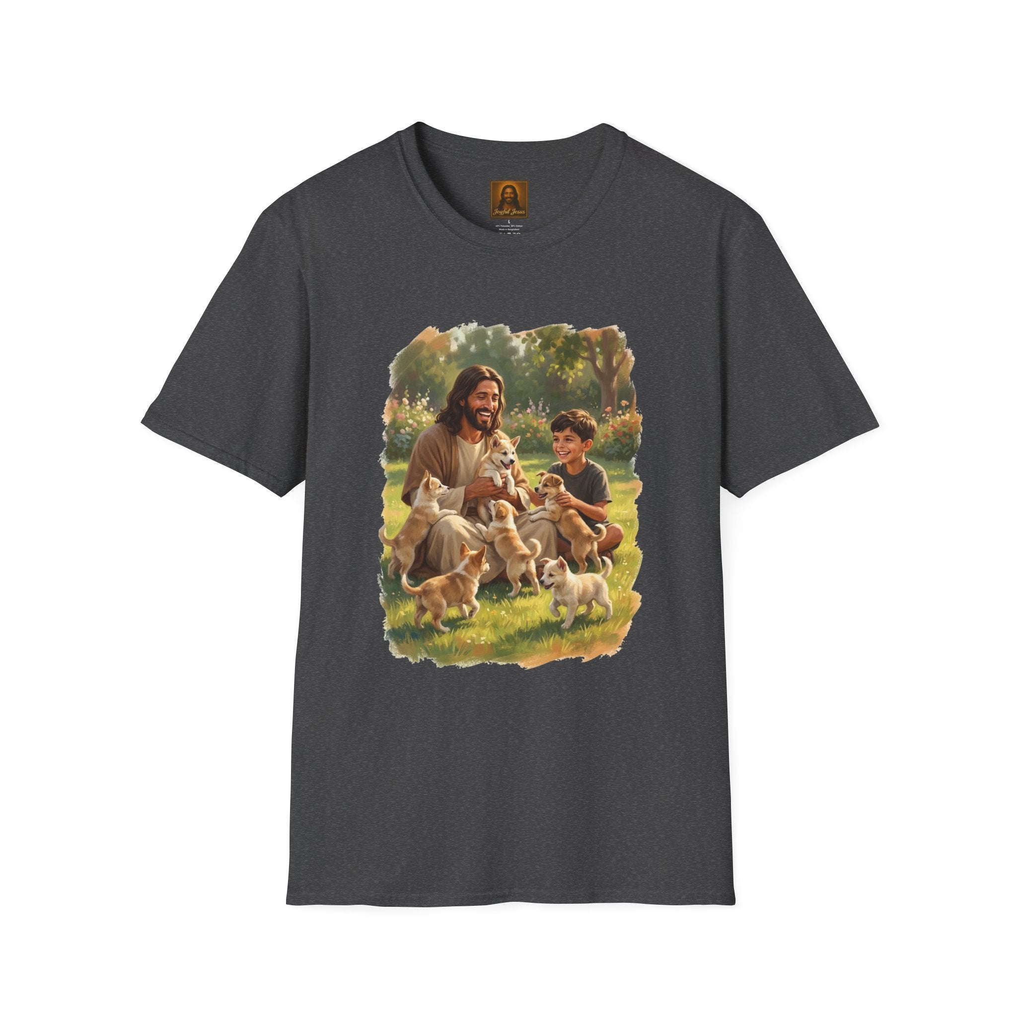 Funny Jesus Shirt | Jesus Playing with Puppies Christian T Shirt | Joyful Jesus