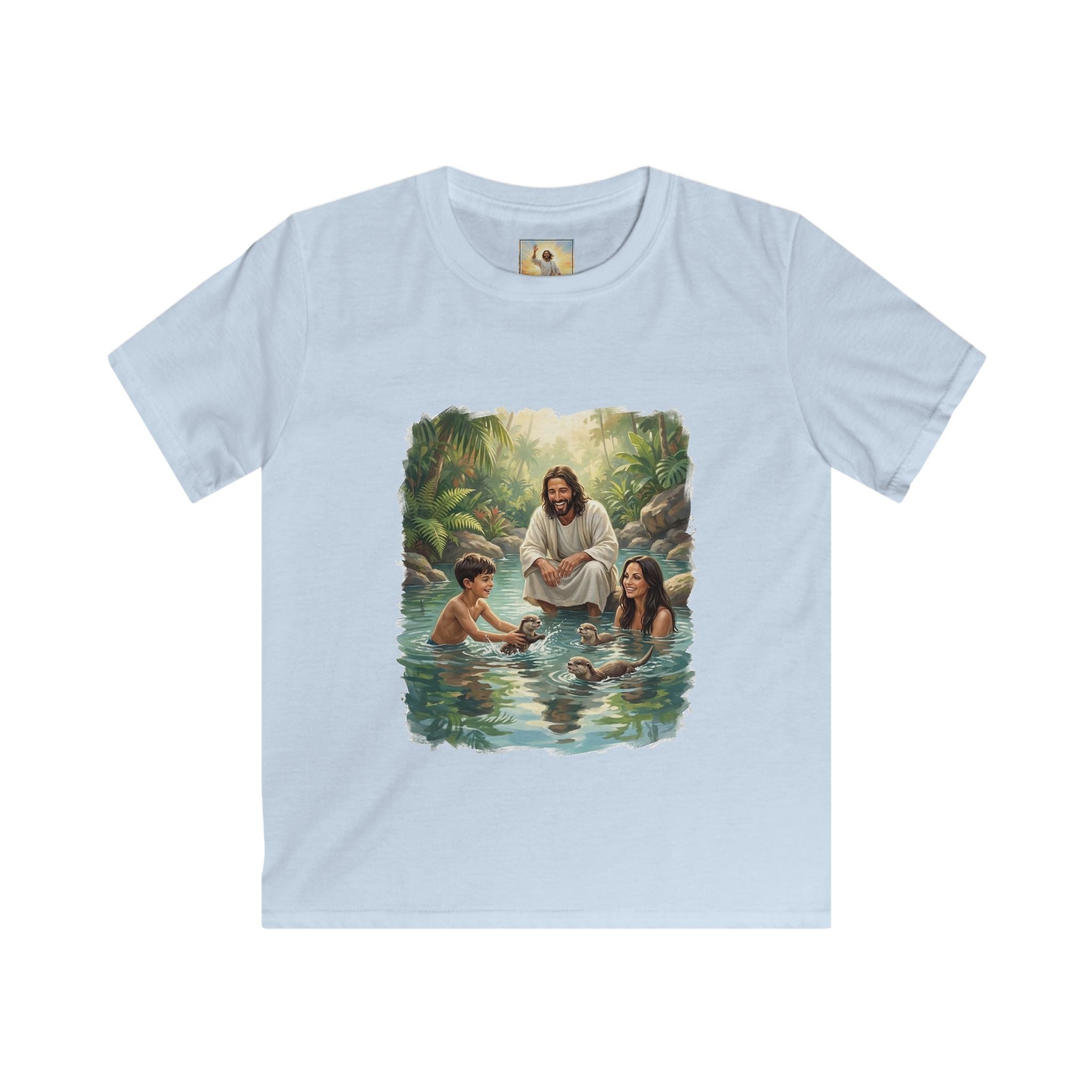 Kids Christian Shirt | Jesus with Baby Otters Funny Christian Kids T Shirt | Joyful Jesus