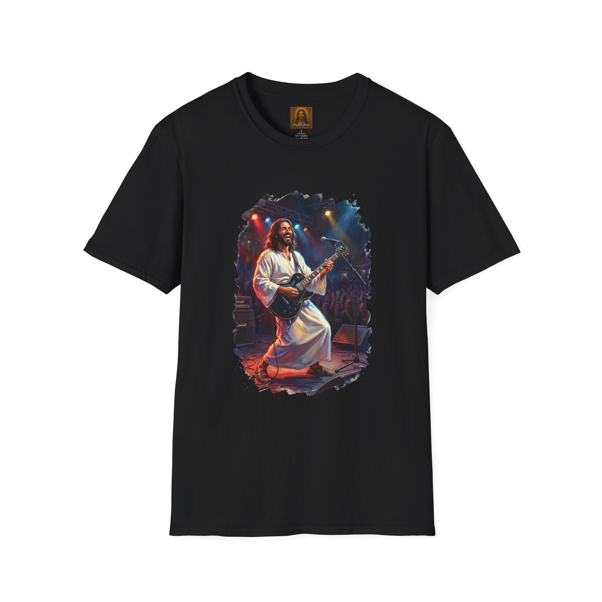 Christian T Shirt | Jesus Playing Guitar at Concert | Joyful Jesus Faith Shirt