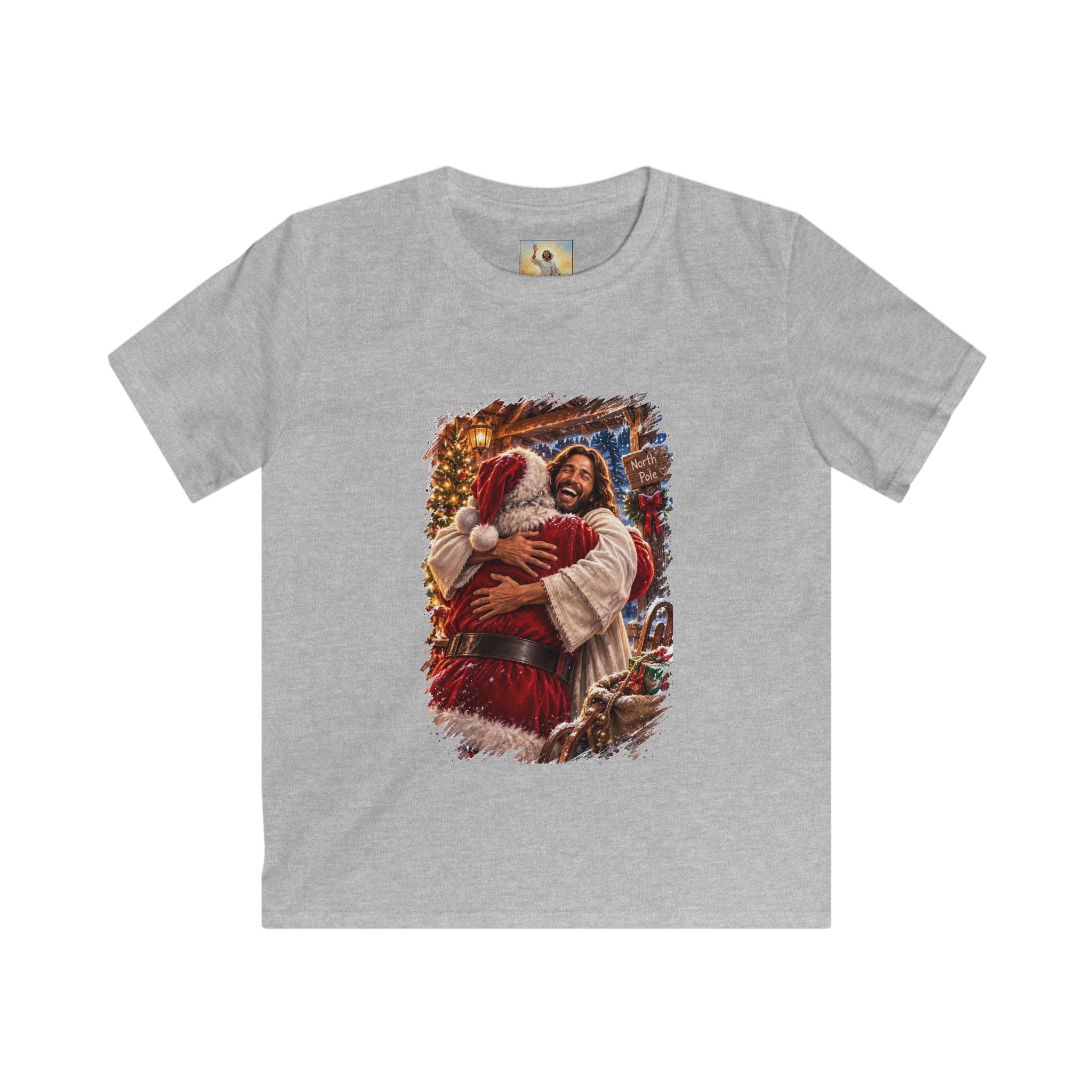 Kids Jesus Hugging Santa Shirt | Funny Christian Christmas Kids T Shirt | Joyful Jesus