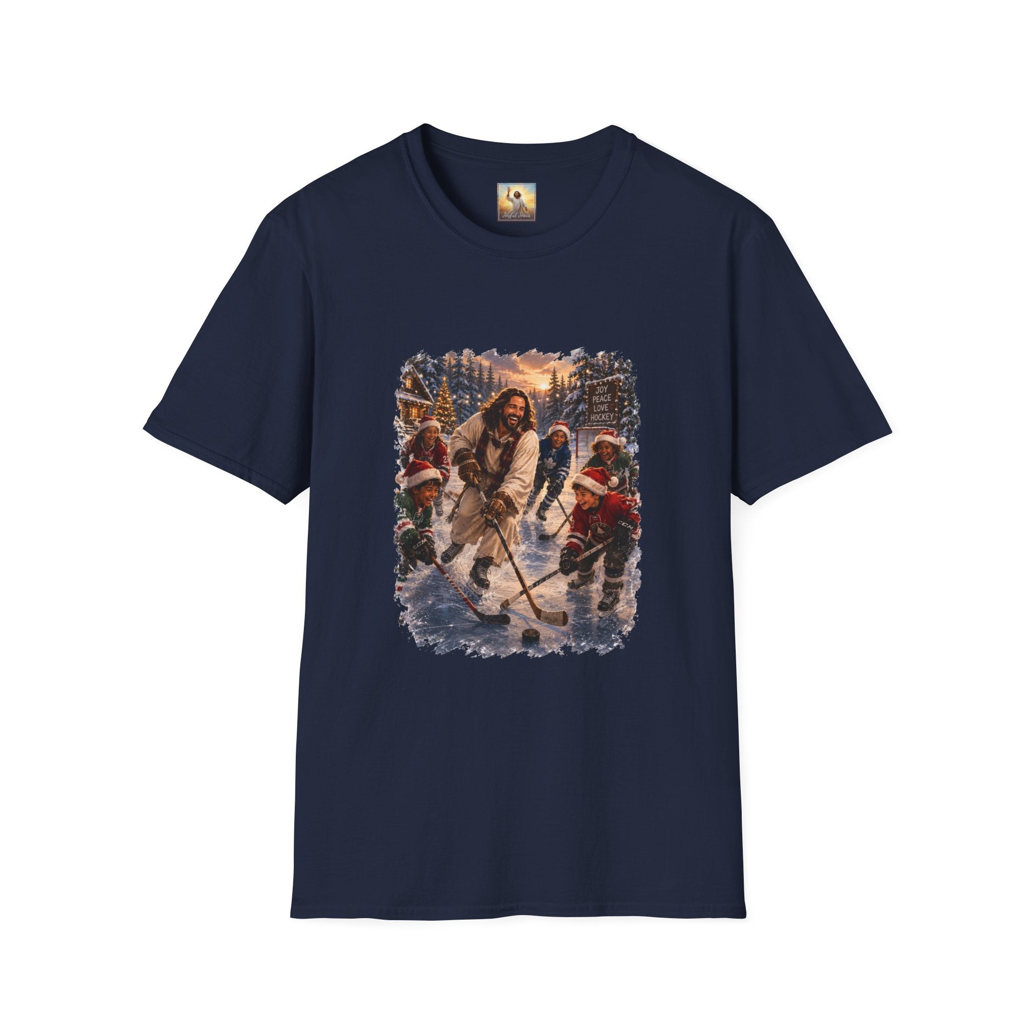Jesus Hockey Shirt | Jesus Playing Hockey with Kids Christian Christmas T Shirt | Joyful Jesus