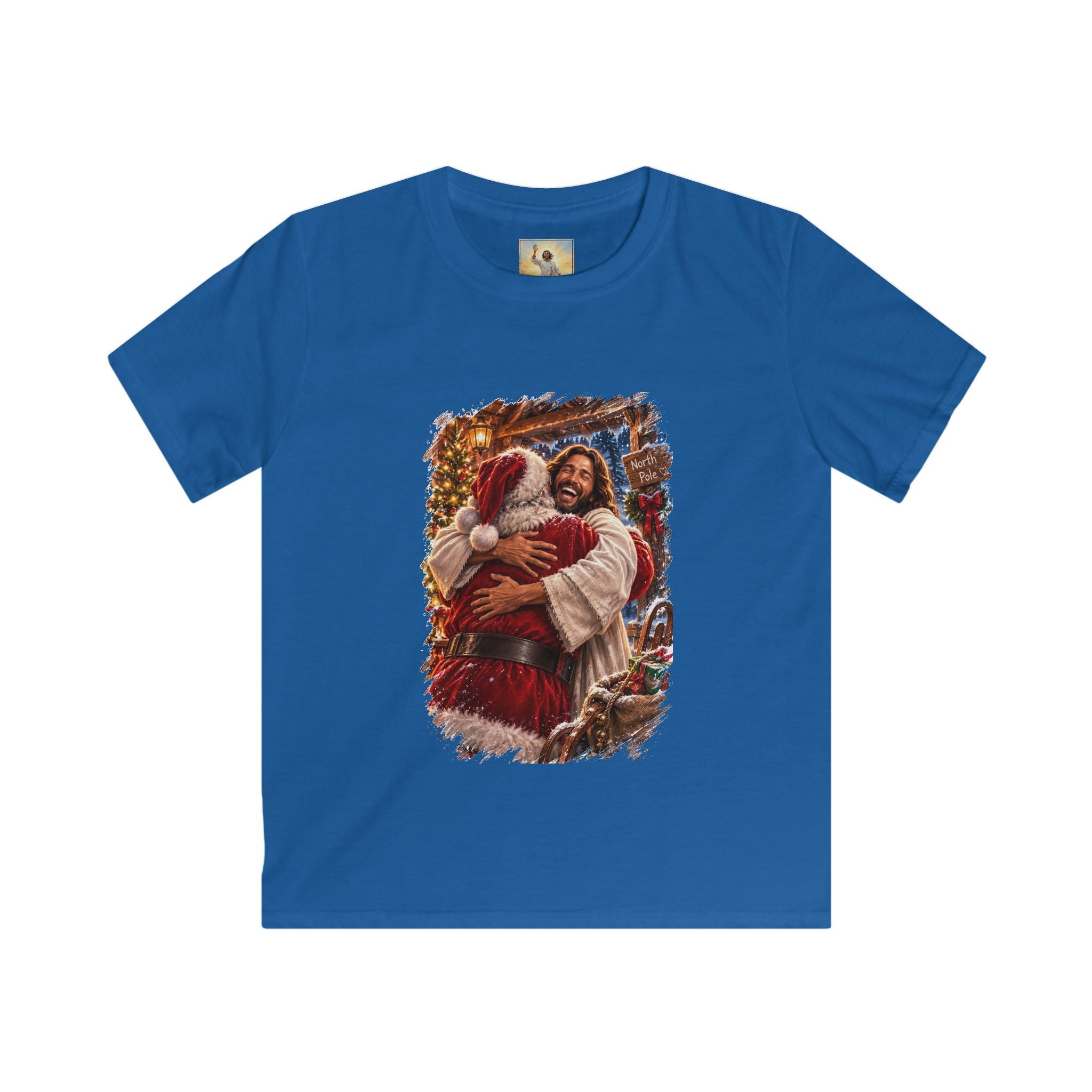 Kids Jesus Hugging Santa Shirt | Funny Christian Christmas Kids T Shirt | Joyful Jesus