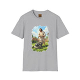 Jesus Mowing Lawn T-Shirt | Jesus with Lawn Mower, Religious Humorous Tee