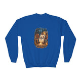 Kids Jesus Sweatshirt | Camping with Jesus Christian Kids Crewneck Sweatshirt | Faith Apparel