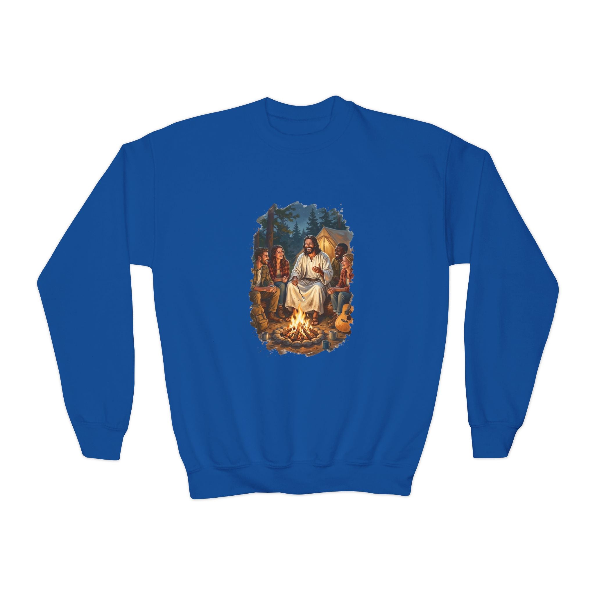 Kids Jesus Sweatshirt | Camping with Jesus Christian Kids Crewneck Sweatshirt | Faith Apparel