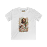 Kids Merry Christmas Jesus Shirt | Laughing Jesus with Holly Christian Christmas Kids T Shirt | Joyful Jesus