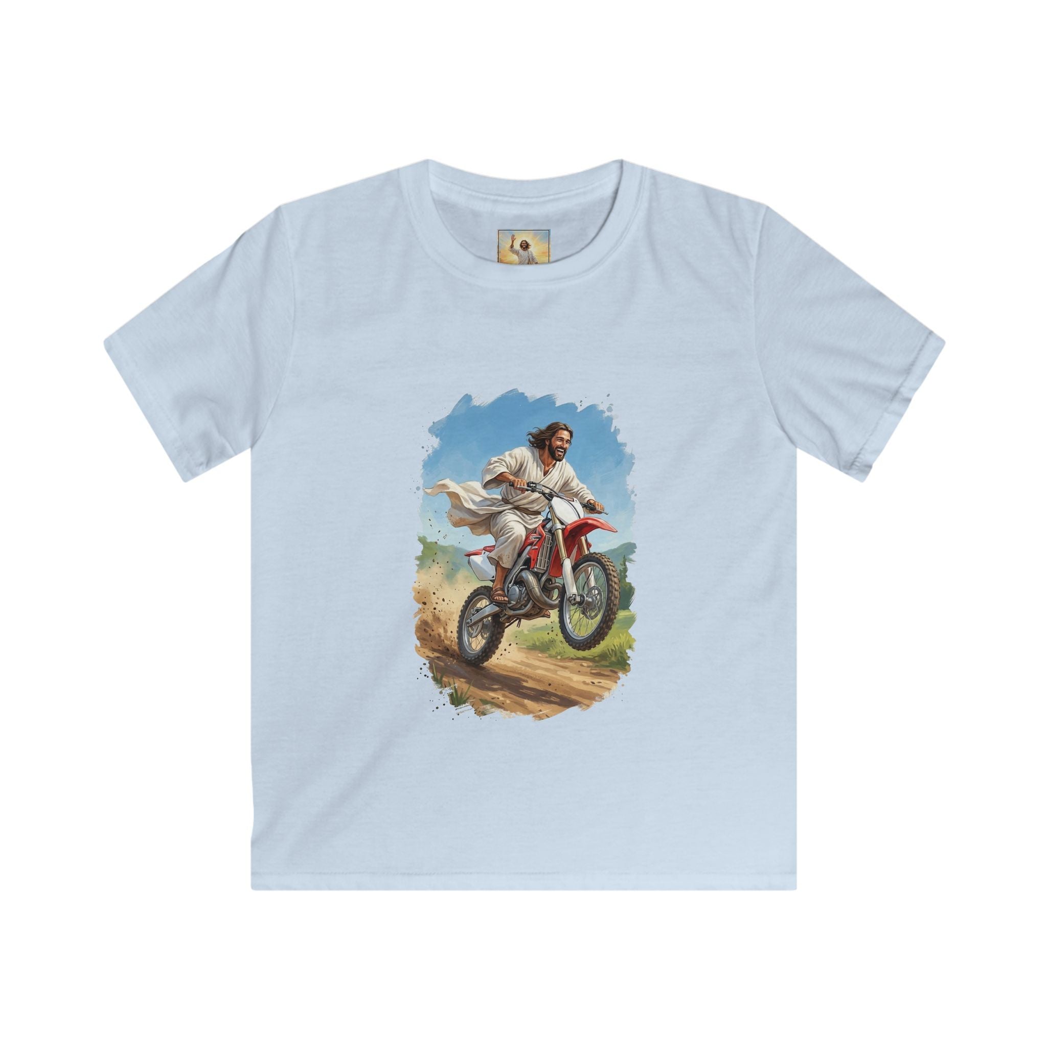 Kids Funny Jesus Shirt | Jesus on a Dirtbike Christian Kids T Shirt | Joyful Jesus