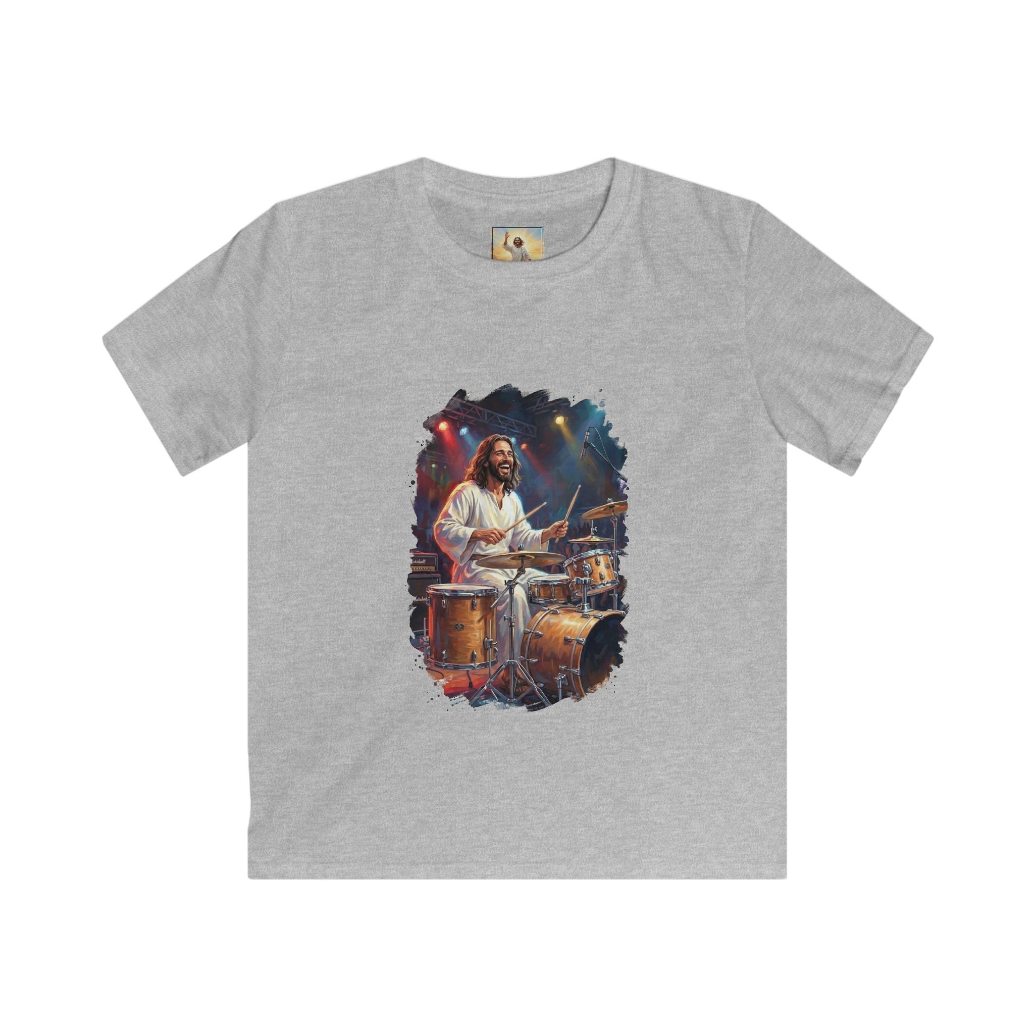 Kids God Shirt | Jesus Playing Drums at Concert Christian Kids T Shirt | Joyful Jesus