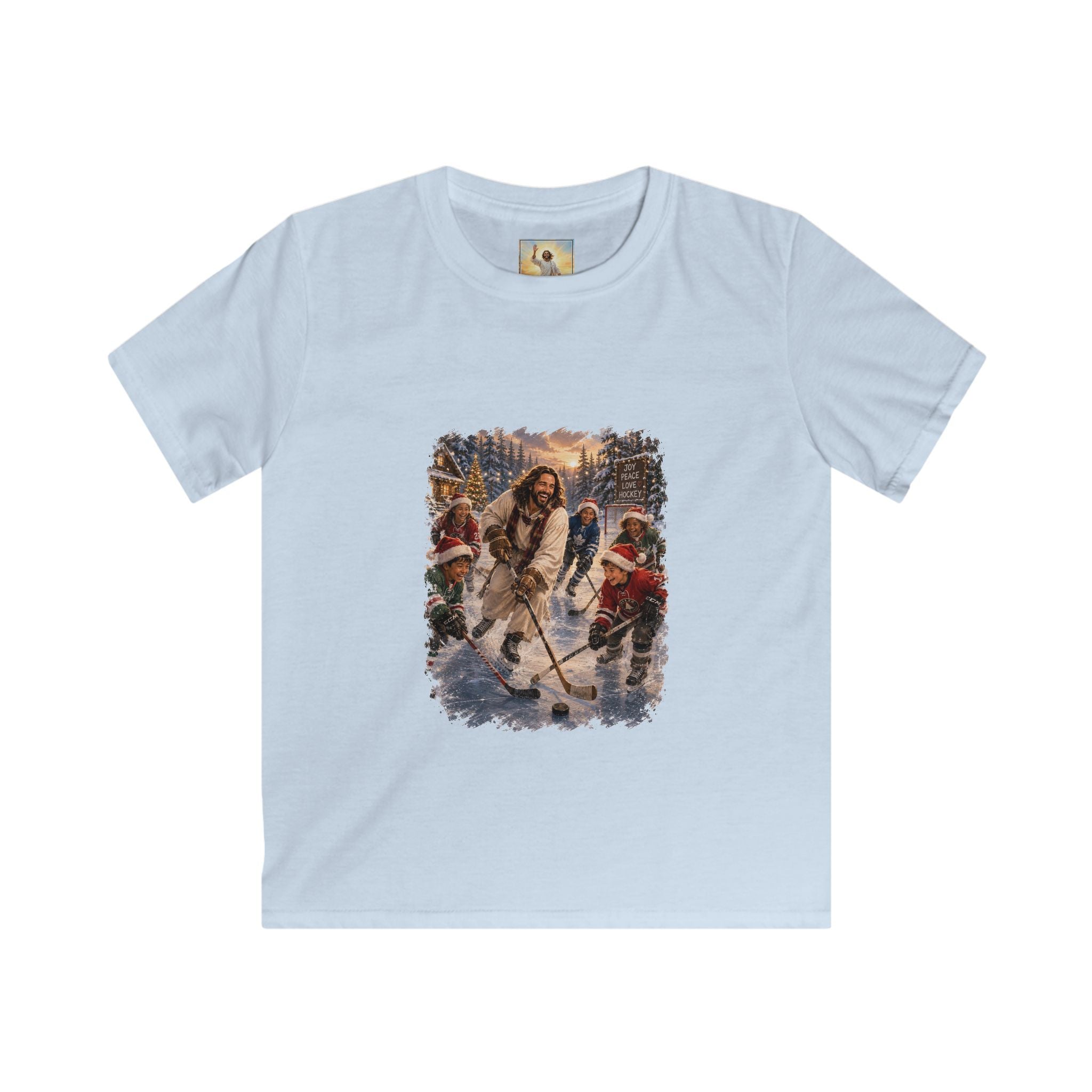 Kids Jesus Hockey Shirt | Jesus Playing Hockey with Kids Christian Christmas Kids T Shirt | Joyful Jesus