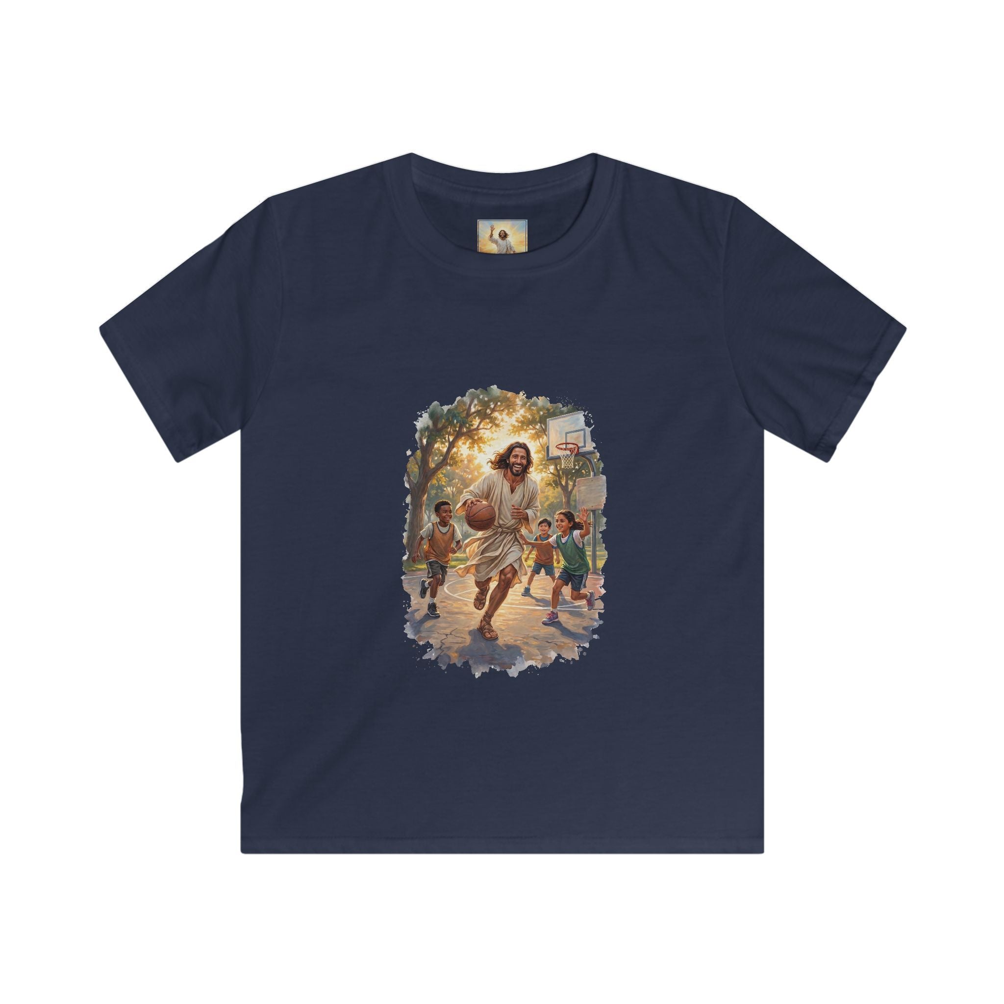 Kids Jesus Basketball Shirt | Jesus Playing Basketball with Kids Christian Kids T Shirt | Joyful Jesus