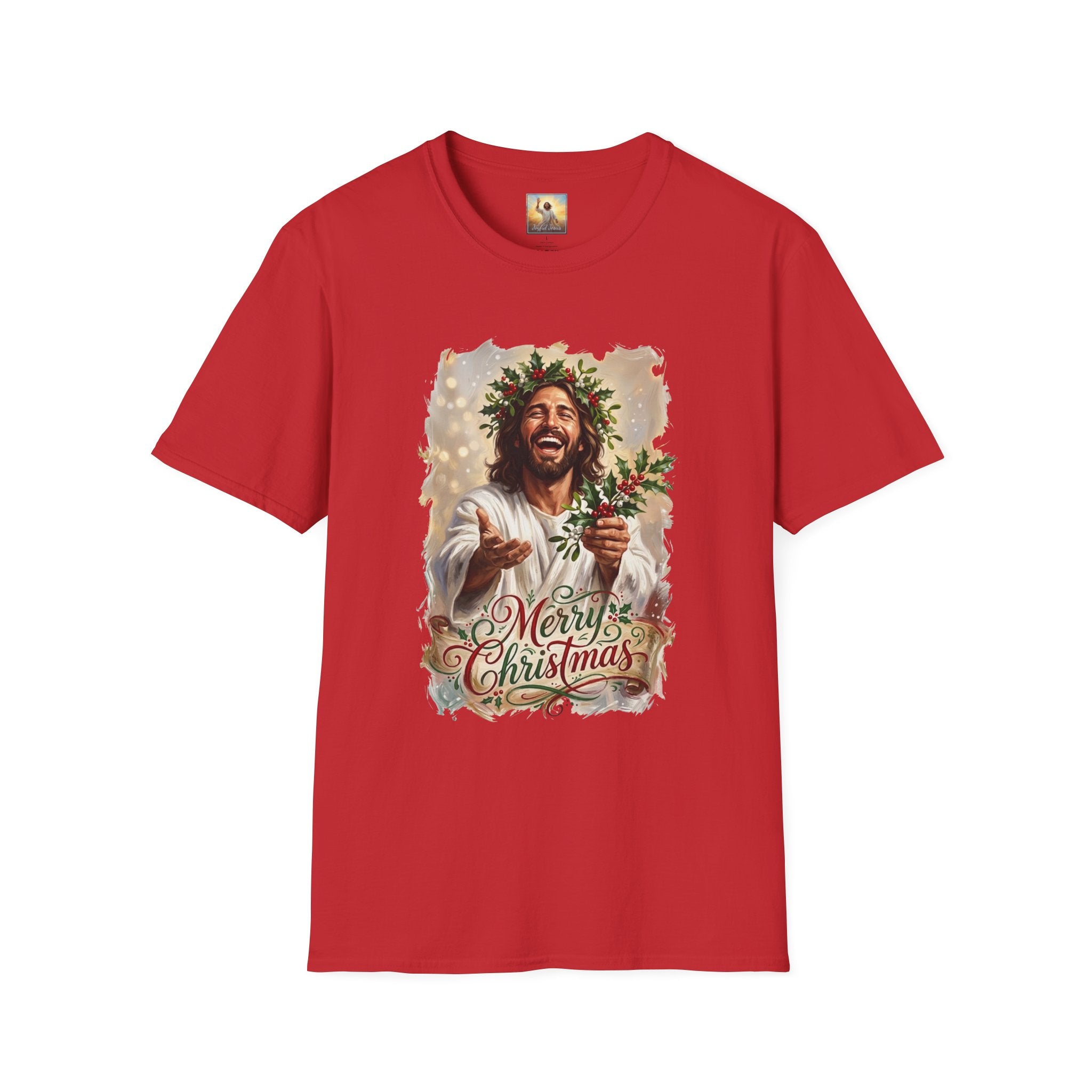 Merry Christmas Jesus Shirt | Laughing Jesus with Holly Christian Christmas T Shirt | Joyful Jesus