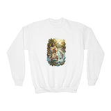 Kids Jesus Sweatshirt | Fly Fishing Jesus Christian Kids Crewneck Sweatshirt | Joyful Jesus God Sweatshirt