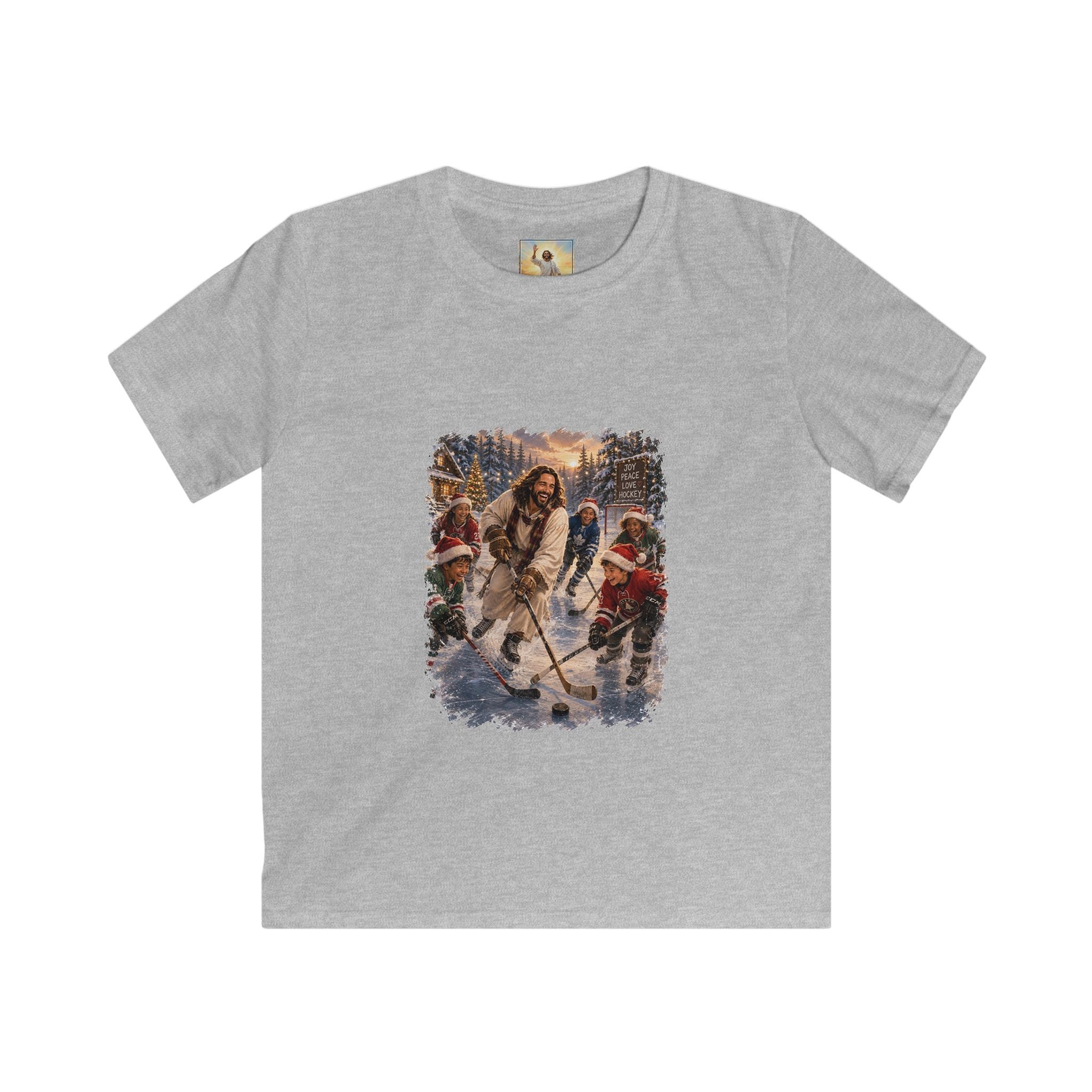 Kids Jesus Hockey Shirt | Jesus Playing Hockey with Kids Christian Christmas Kids T Shirt | Joyful Jesus