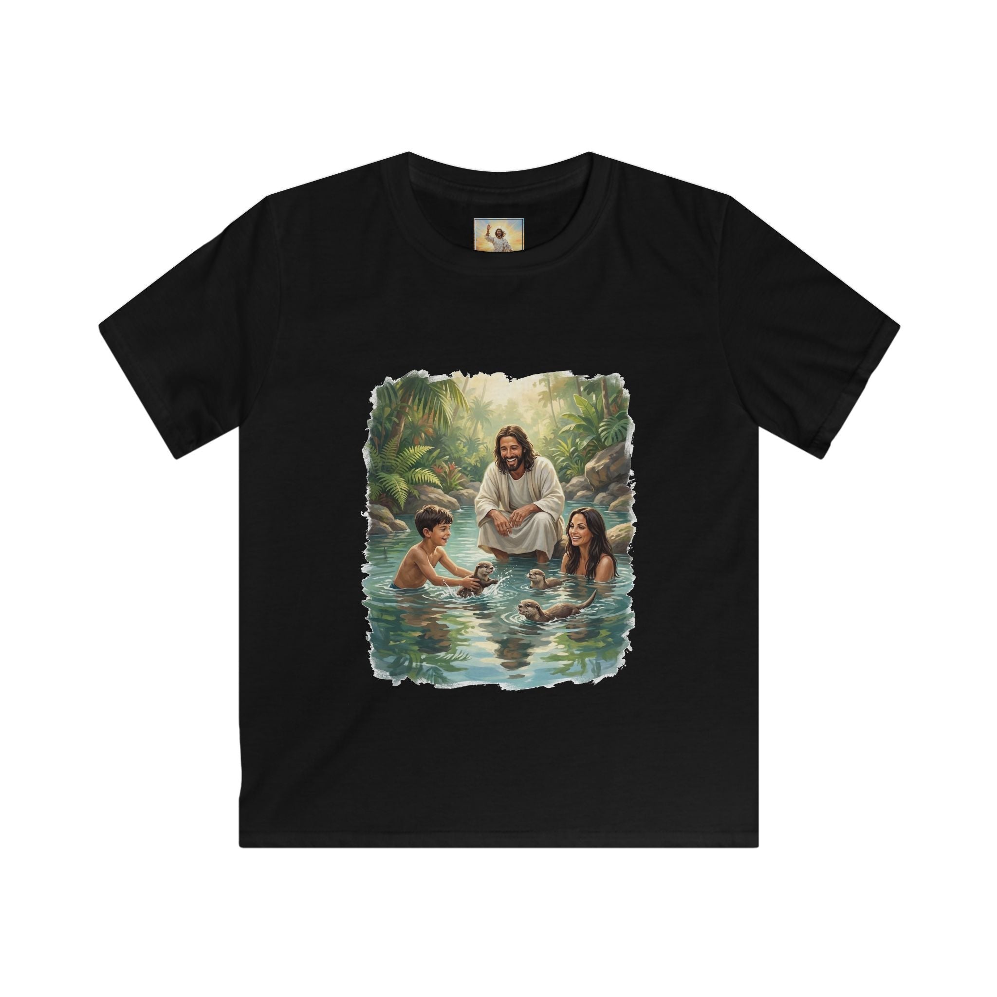 Kids Christian Shirt | Jesus with Baby Otters Funny Christian Kids T Shirt | Joyful Jesus