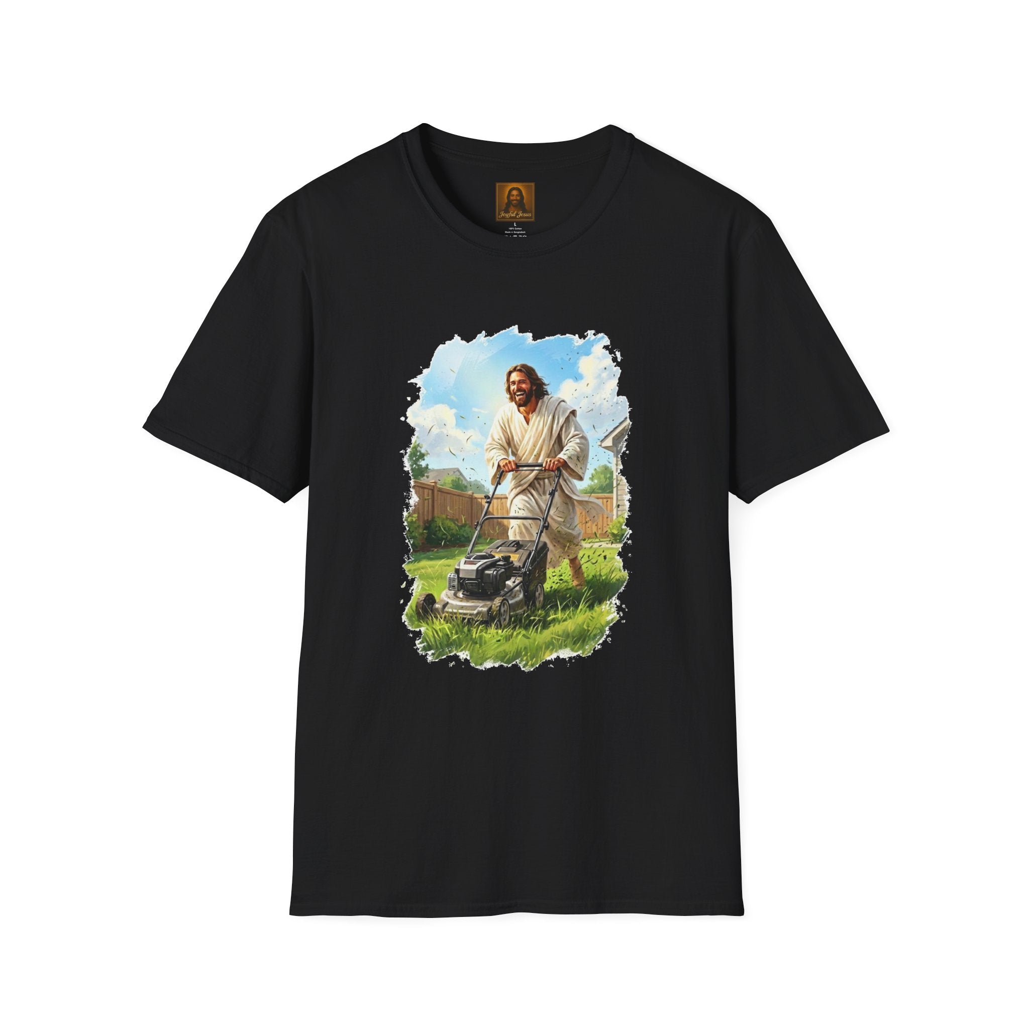 Jesus Mowing Lawn T-Shirt | Jesus with Lawn Mower, Religious Humorous Tee