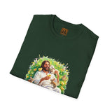Jesus with Baby Animals Shirt, Easter Lamb Bunny Chick Art, Christian Spring Tee