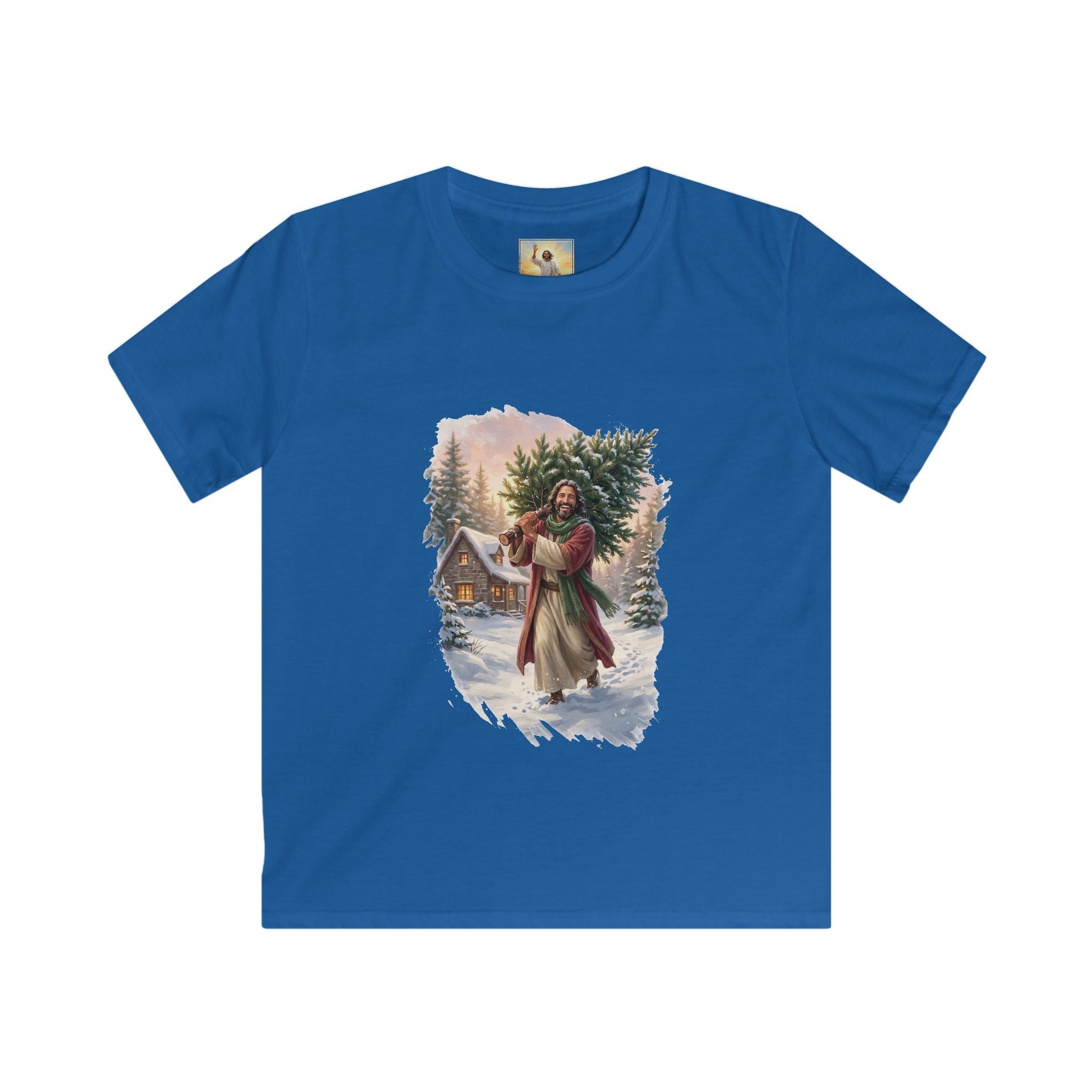 Kids Jesus Christmas Tree Shirt | Jesus Carrying a Christmas Tree Christian Christmas Kids T Shirt | Joyful Jesus