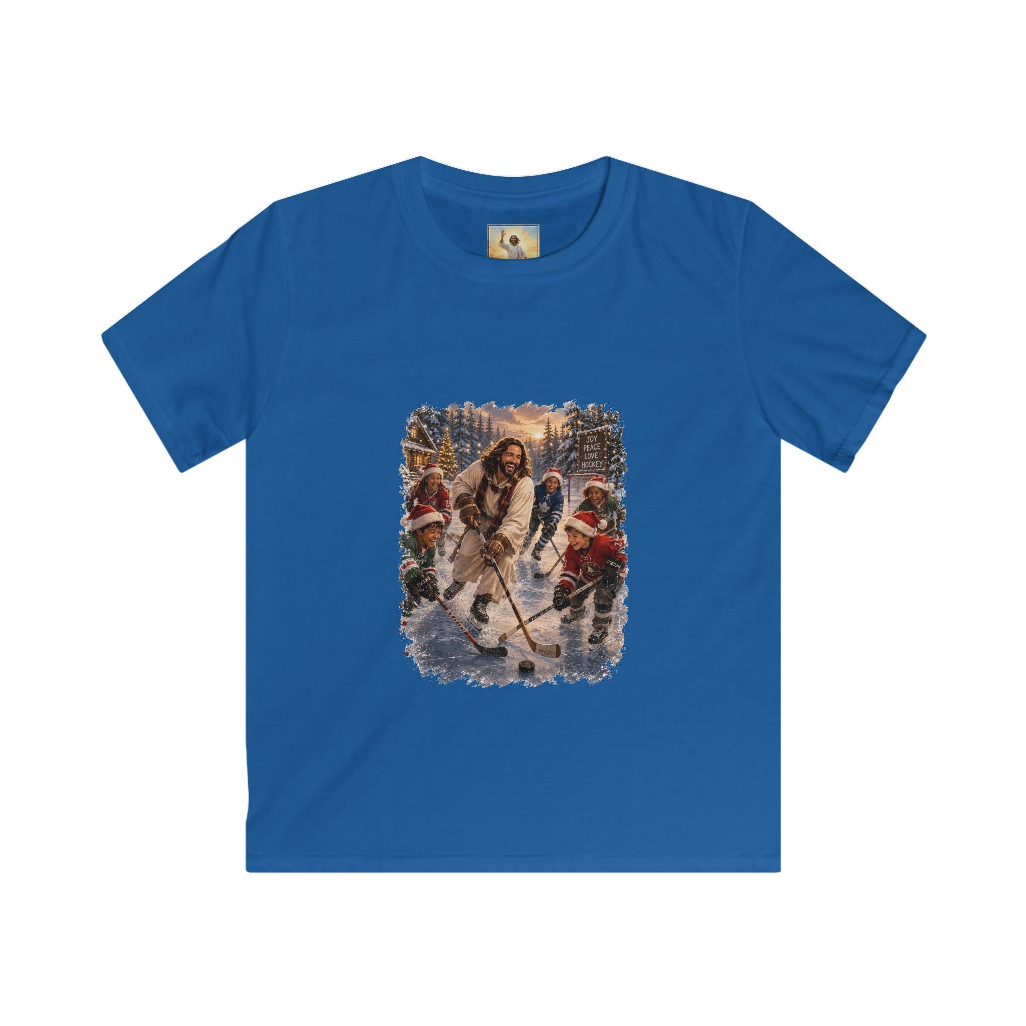 Kids Jesus Hockey Shirt | Jesus Playing Hockey with Kids Christian Christmas Kids T Shirt | Joyful Jesus