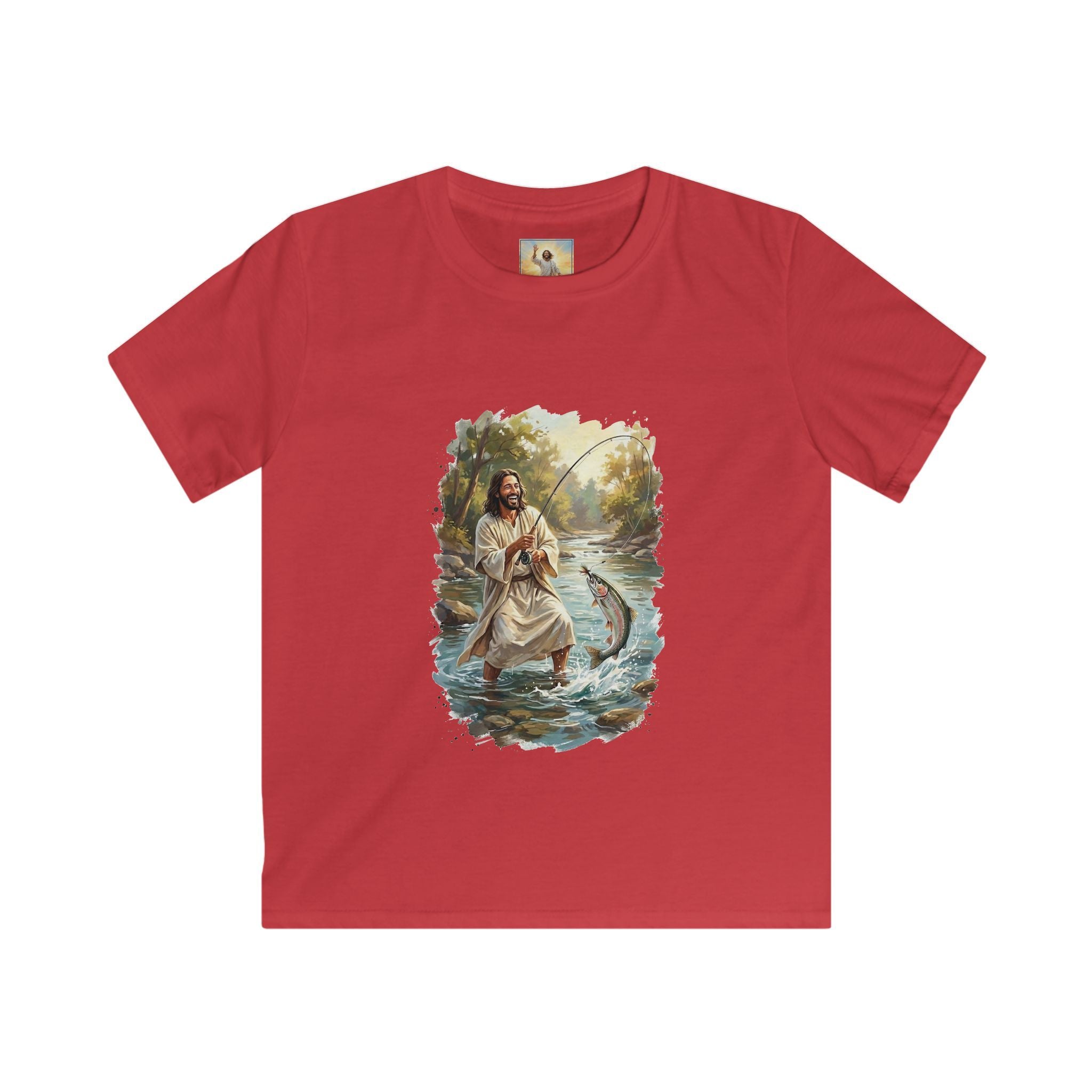 Kids Jesus Shirt | Fly Fishing Jesus Christian Kids T Shirt | Joyful Jesus God Shirt