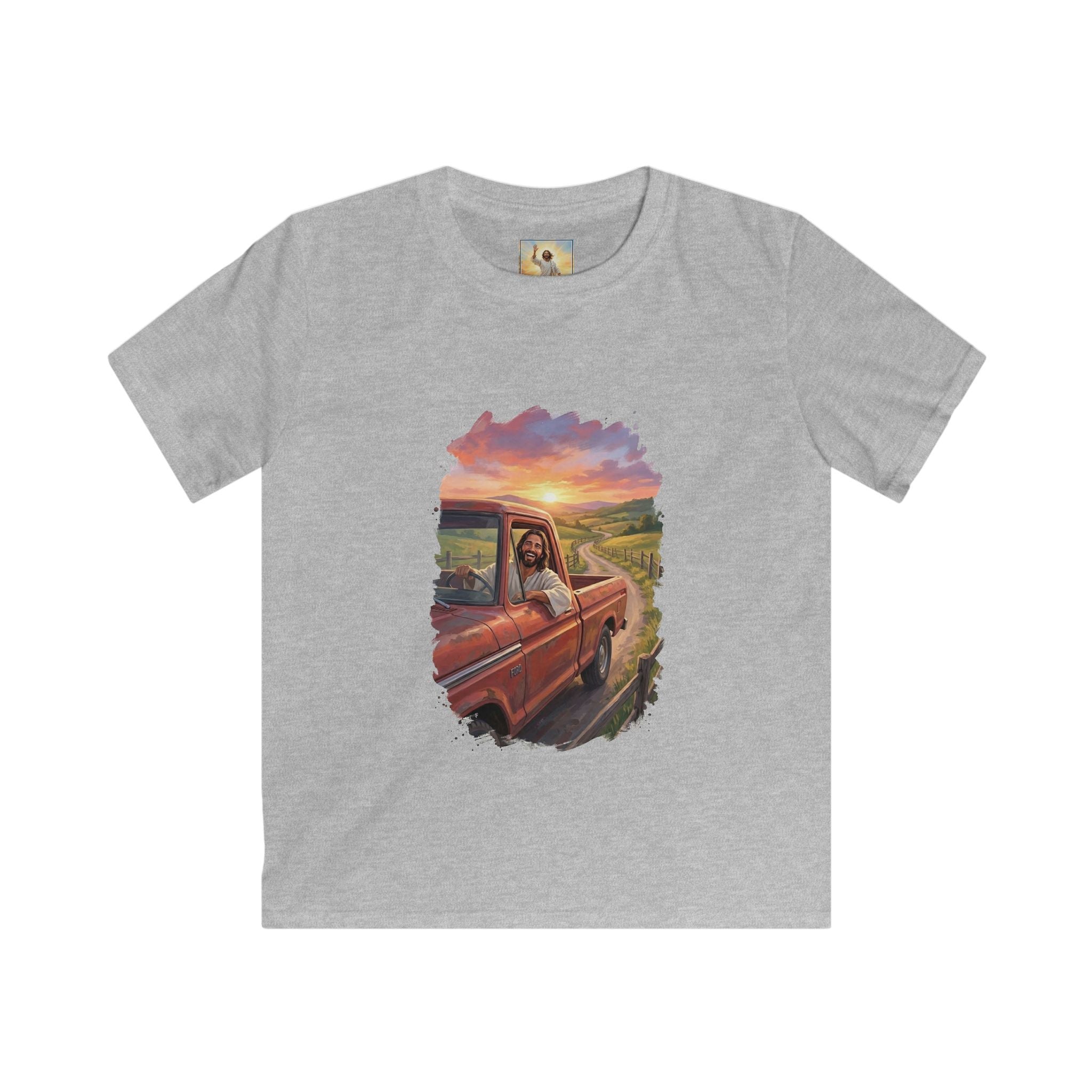Kids Faith Shirt | Jesus Driving a Truck Christian Apparel Kids T Shirt | Joyful Jesus