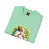 Jesus with Baby Animals Shirt, Easter Lamb Bunny Chick Art, Christian Spring Tee