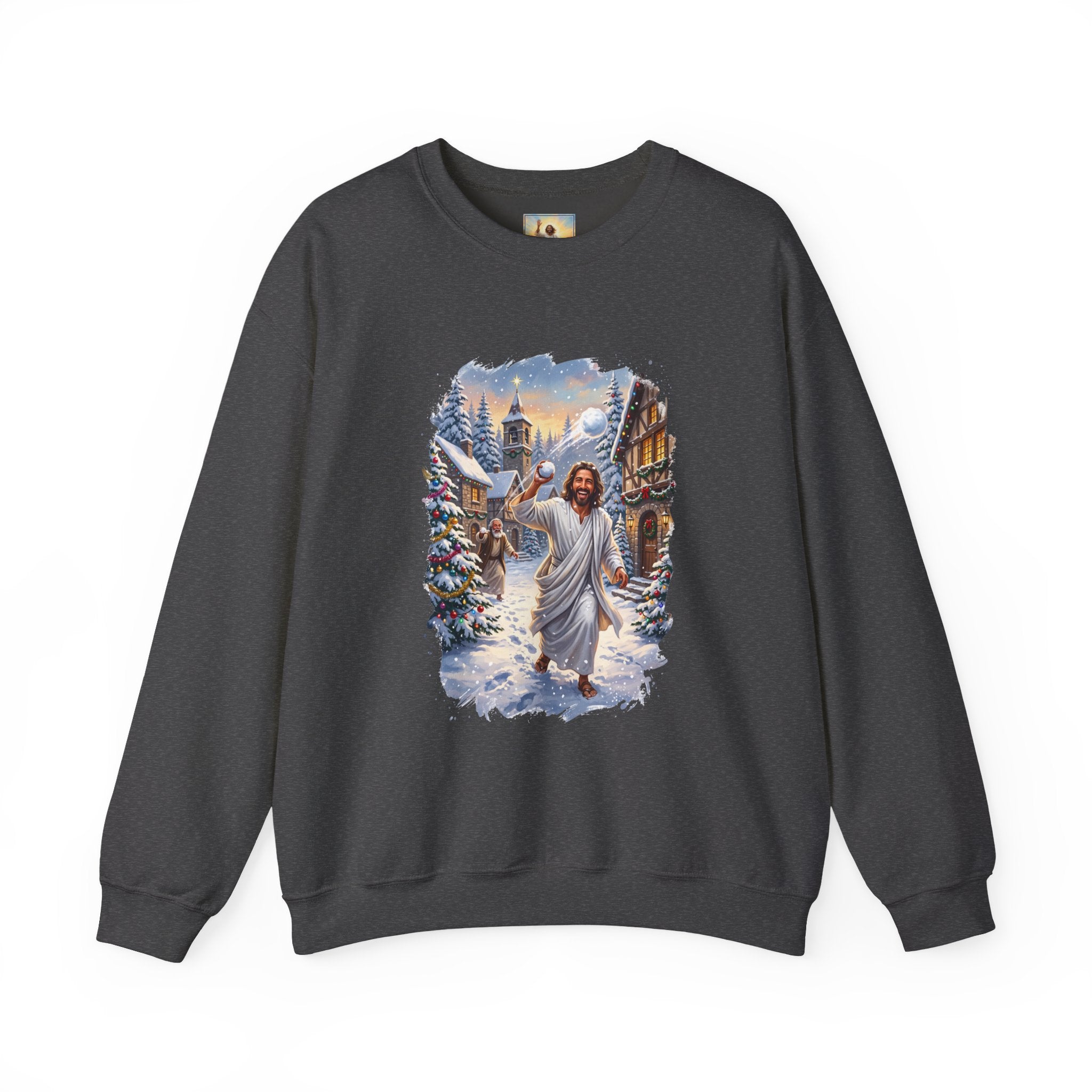 Jesus Snowball Fight Sweatshirt | Funny Christian Christmas Crewneck Sweatshirt | Joyful Jesus