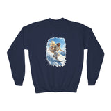 Kids God Sweatshirt | Jesus Snowboarding Christian Kids Crewneck Sweatshirt | Joyful Jesus Faith Apparel