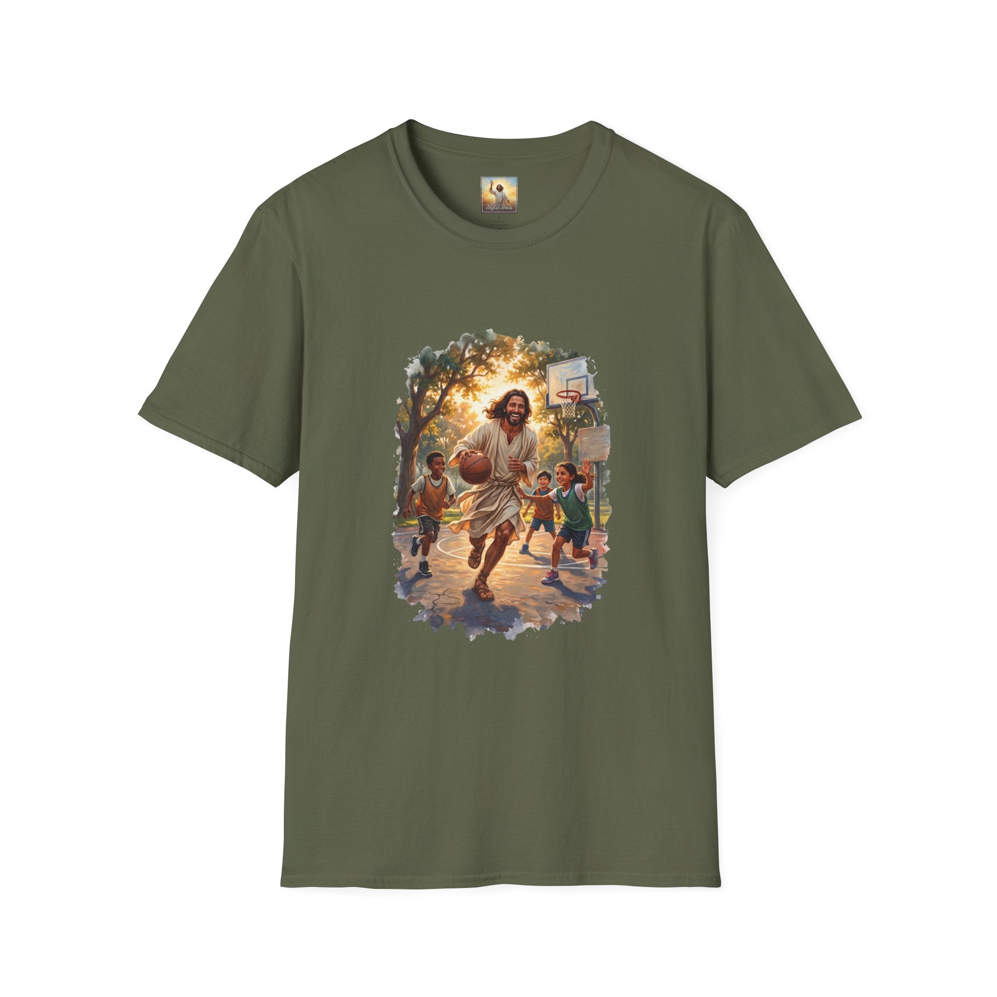 Jesus Basketball Shirt | Jesus Playing Basketball with Kids Christian T Shirt | Joyful Jesus