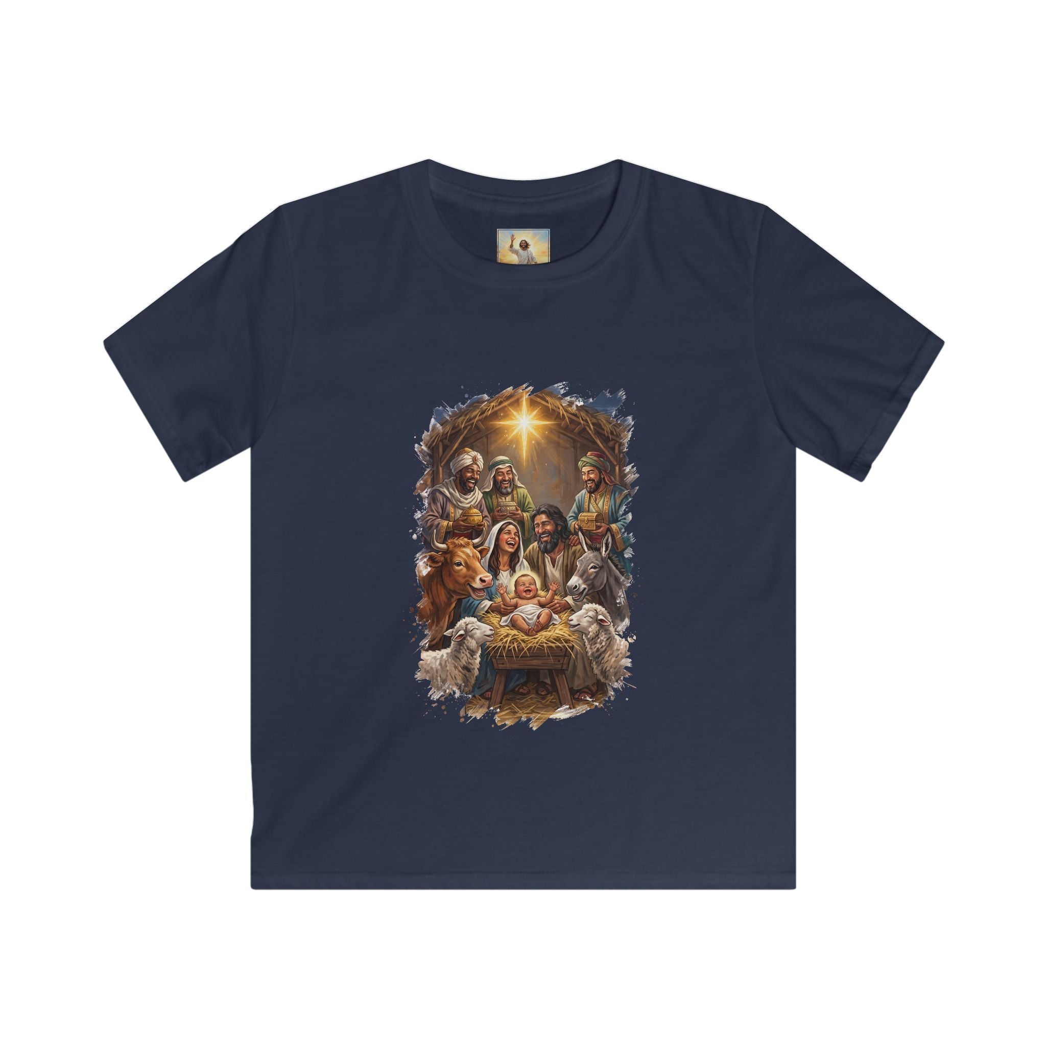 Kids Nativity Shirt | Joyful Nativity Scene with Wise Men Christian Christmas Kids T Shirt | Joyful Jesus