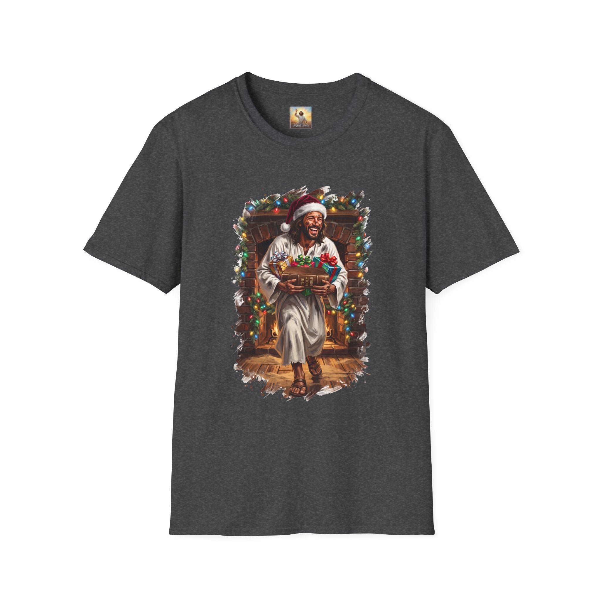 Jesus Santa Hat Shirt | Jesus Down the Chimney with Gifts Funny Christmas T Shirt | Joyful Jesus