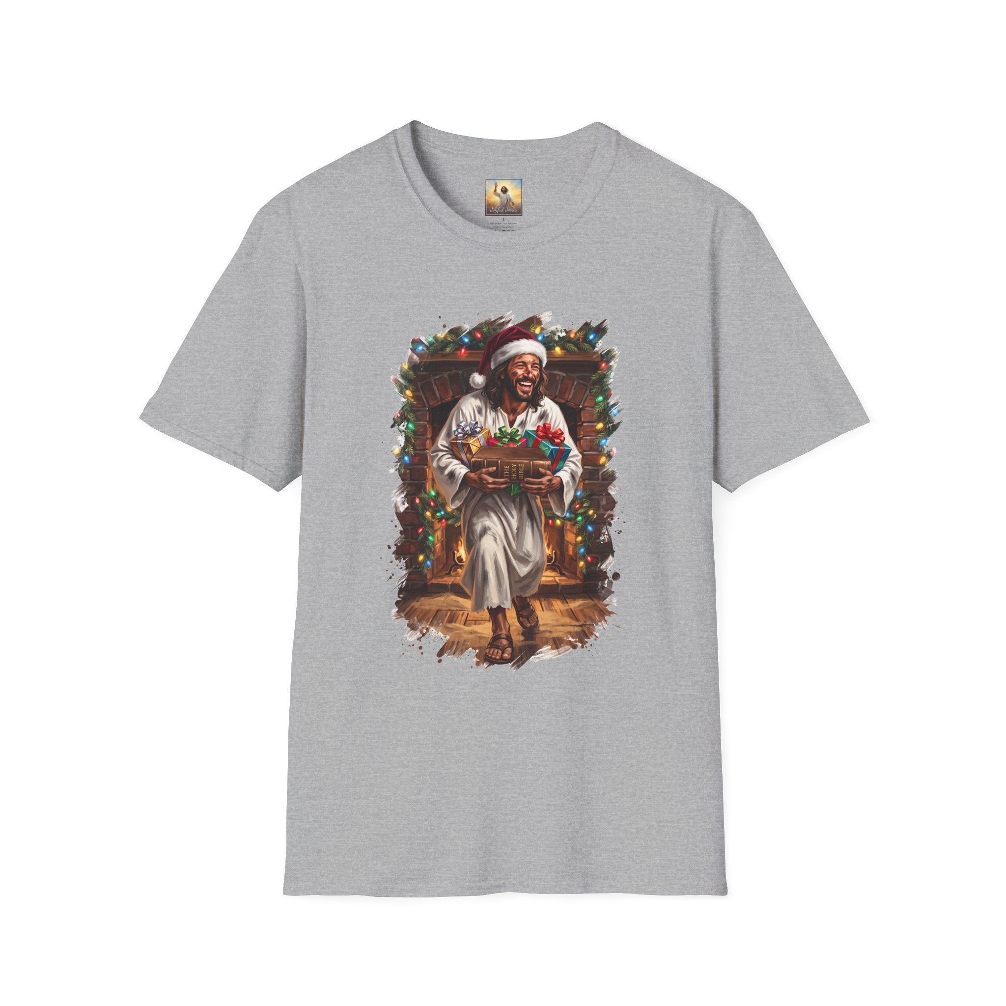 Jesus Santa Hat Shirt | Jesus Down the Chimney with Gifts Funny Christmas T Shirt | Joyful Jesus