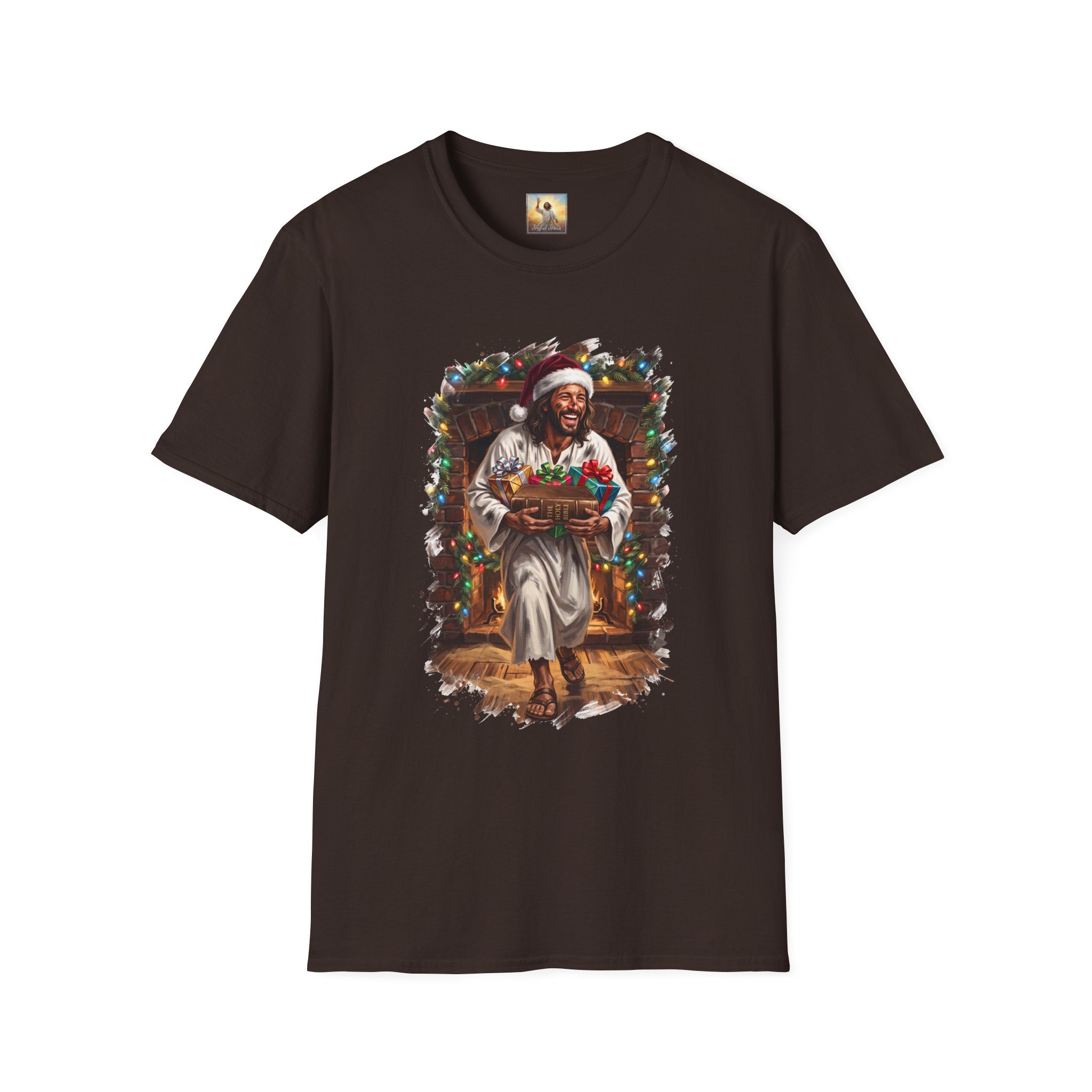 Jesus Santa Hat Shirt | Jesus Down the Chimney with Gifts Funny Christmas T Shirt | Joyful Jesus