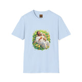Jesus with Baby Animals Shirt, Easter Lamb Bunny Chick Art, Christian Spring Tee