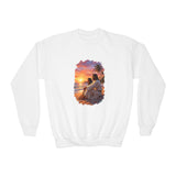 Kids Religious Sweatshirt | Jesus on the Beach at Sunset Christian Kids Crewneck Sweatshirt | Joyful Jesus