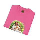 Jesus with Baby Animals Shirt, Easter Lamb Bunny Chick Art, Christian Spring Tee