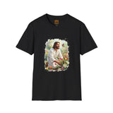 Jesus in the Garden Shirt, Easter Lily Butterfly Art, Christian Spring Tee