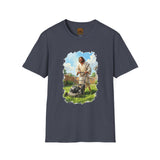 Jesus Mowing Lawn T-Shirt | Jesus with Lawn Mower, Religious Humorous Tee