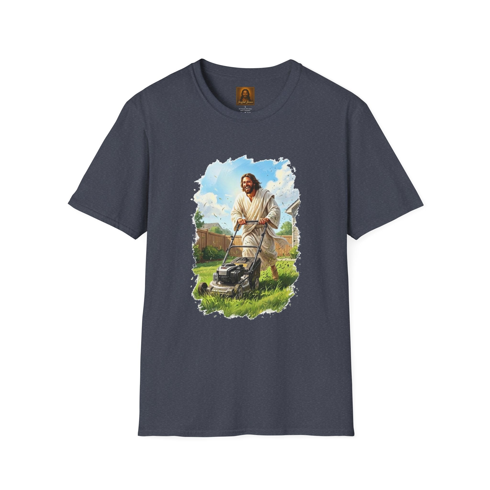 Jesus Mowing Lawn T-Shirt | Jesus with Lawn Mower, Religious Humorous Tee