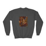 Kids Christmas Eve Jesus Sweatshirt | Jesus by the Fire with Sleeping Children Christian Kids Crewneck Sweatshirt | Joyful Jesus