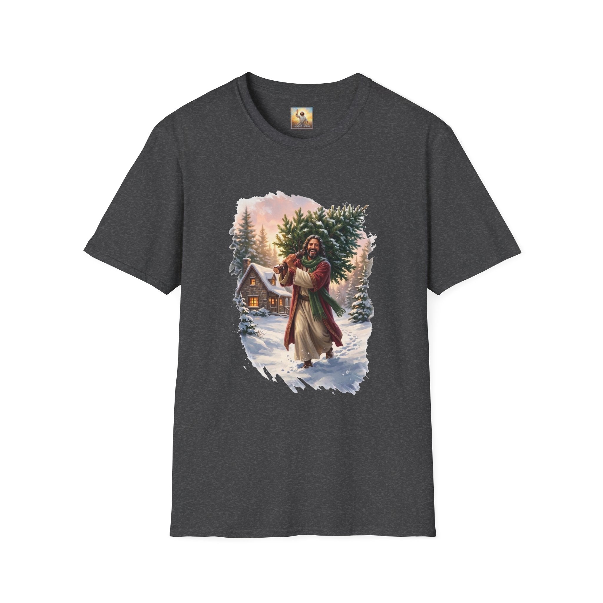 Jesus Christmas Tree Shirt | Jesus Carrying a Christmas Tree Christian Christmas Tee | Joyful Jesus