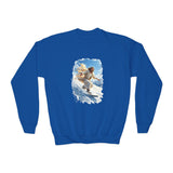 Kids God Sweatshirt | Jesus Snowboarding Christian Kids Crewneck Sweatshirt | Joyful Jesus Faith Apparel