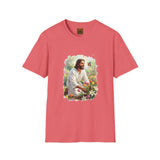 Jesus in the Garden Shirt, Easter Lily Butterfly Art, Christian Spring Tee