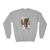 Kids Jesus Christmas Tree Sweatshirt | Jesus Carrying a Christmas Tree Christian Christmas Kids Crewneck Sweatshirt | Joyful Jesus