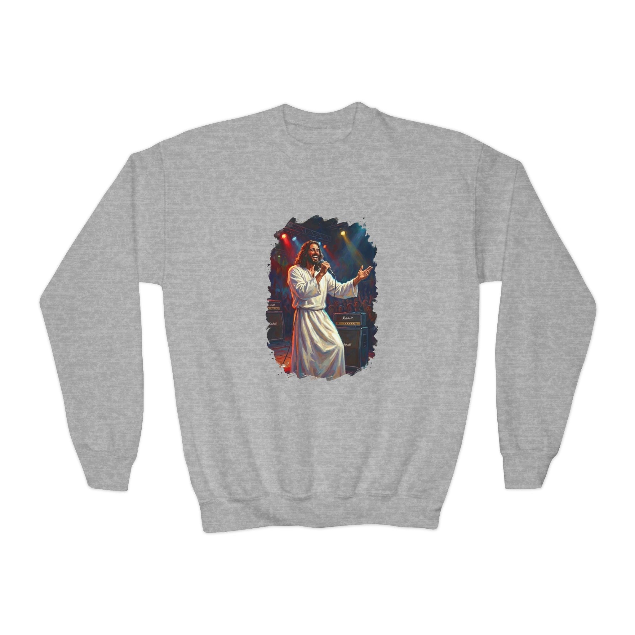 Kids Jesus Sweatshirt | Jesus Singing at a Concert Christian Kids Crewneck Sweatshirt | Joyful Jesus