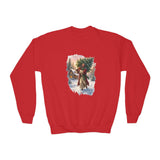 Kids Jesus Christmas Tree Sweatshirt | Jesus Carrying a Christmas Tree Christian Christmas Kids Crewneck Sweatshirt | Joyful Jesus