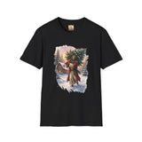 Jesus Christmas Tree Shirt | Jesus Carrying a Christmas Tree Christian Christmas Tee | Joyful Jesus