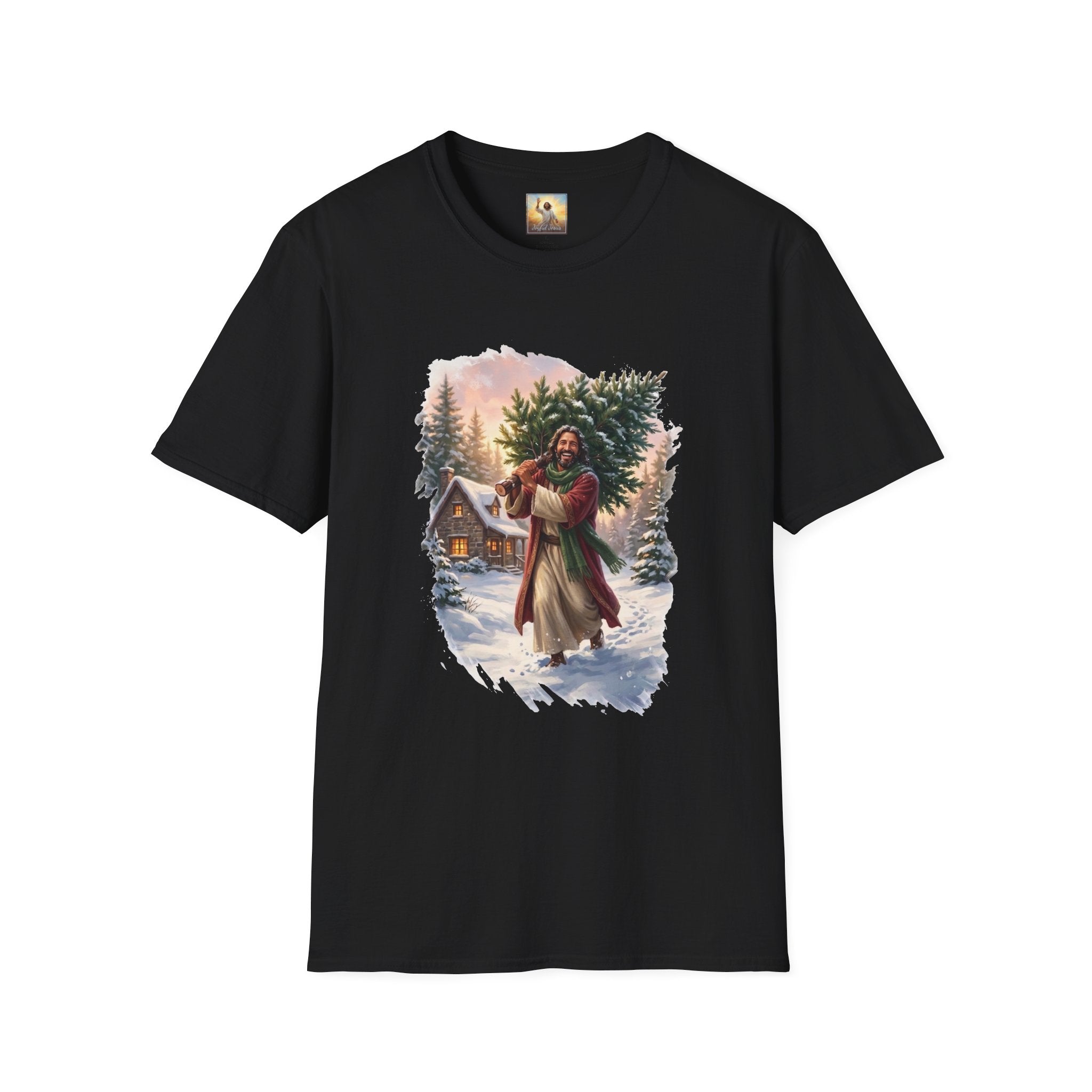 Jesus Christmas Tree Shirt | Jesus Carrying a Christmas Tree Christian Christmas Tee | Joyful Jesus